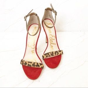 Sam Edelman Eleanor Red Leopard Ankle Strap Heels